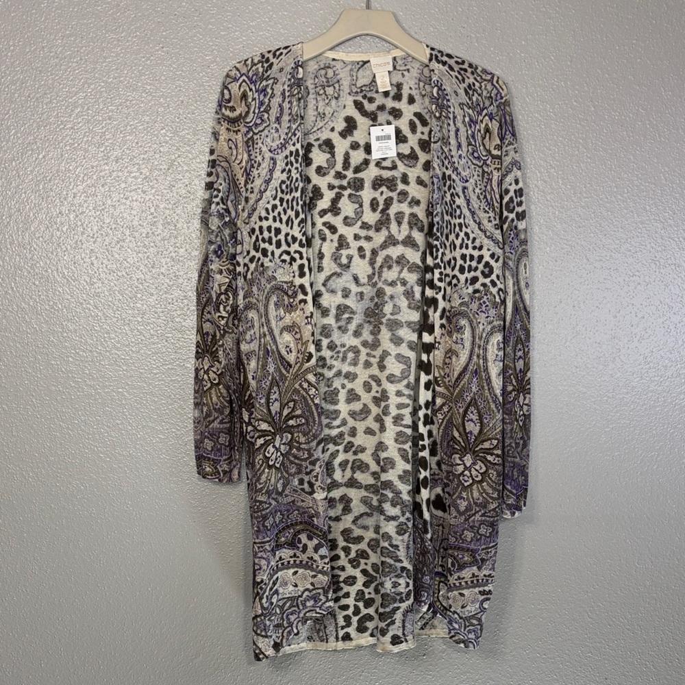 Chico's Brown, Purple, and Cream Patterned Cardigan